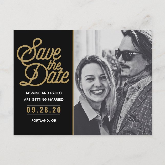 Save The Date Modern Script Wedding Photo Postcard (Front)