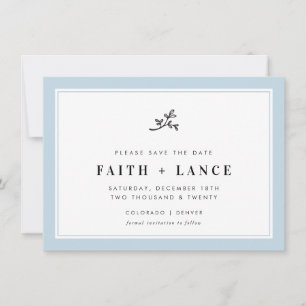 SAVE THE DATE modern sprig simple border baby blue