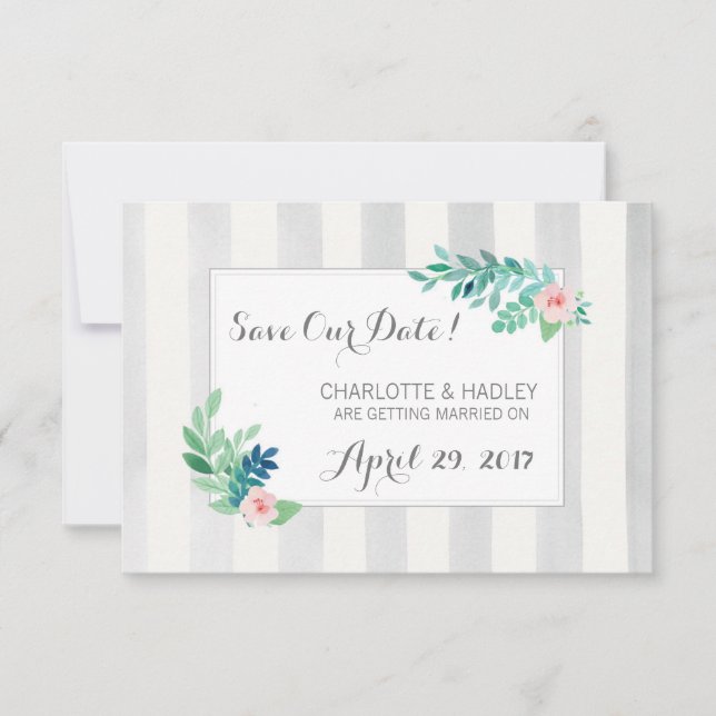 Save The Date Modern Stripes & Bohemian Floral (Front)