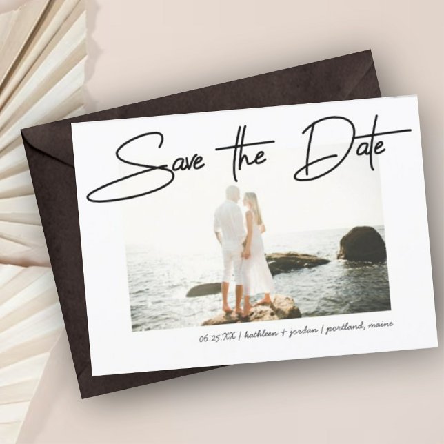 Save the Date Modern Wedding Pen Stroke Script Invitation (Creator Uploaded)