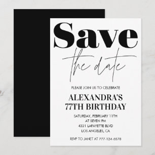 Save the date Modern White 77th birthday Invitation