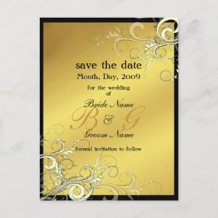 Save the Date, monogram cream swirls Announcement Postcard