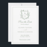 Save The Date Monogram Crest Sage Green Card<br><div class="desc">Elegant sage green monogram crest wedding save the date card.</div>