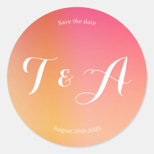 Save the Date Monogram Modern Sunset Ombre Classic Round Sticker