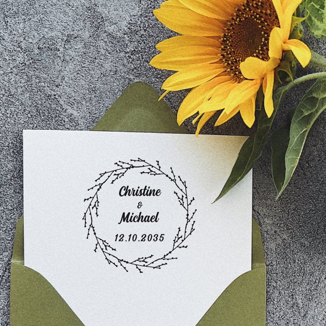 Save The Date Monogram Wedding Wreath Self-inking Stamp (Creator Uploaded)