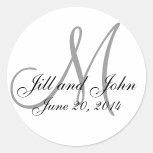 Save the Date Monogram White & Black Wedding Label