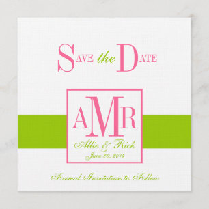 Save the Date Monograms for Weddings Green Pink