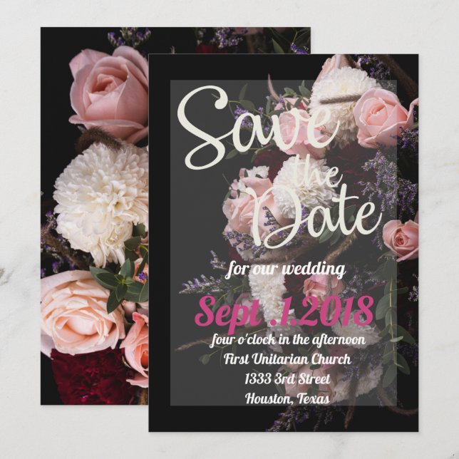 save the date moody floral, burgundy white floral  invitation (Front/Back)