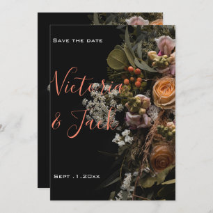 save the date moody floral ,orange white floral invitation