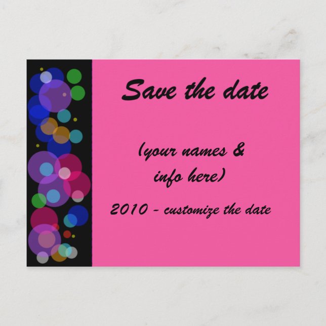 SAVE THE DATE (multi-coloured) circles2 Announcement Postcard (Front)