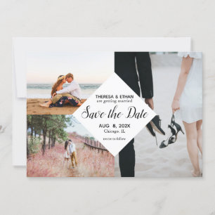 Save the Date Multi-Photo White Contemporary Chic Invitation