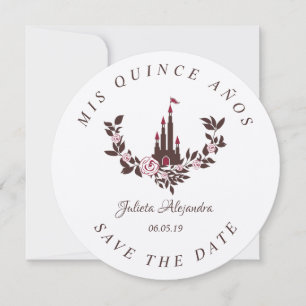 Save The Date My XV Years Floral Design Castle Thank You Card
