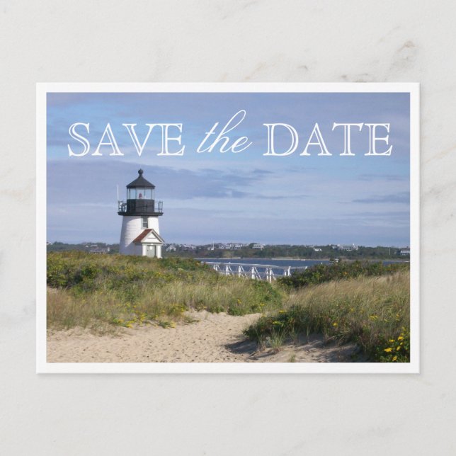 Save the Date Nantucket Wedding Brant Point Light Announcement Postcard (Front)