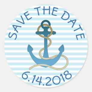 Save the Date Nautical Anchor Blue White Stickers