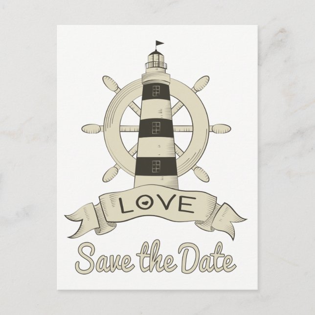 Save the Date Nautical Lighthouse Engagement Postcard (Front)