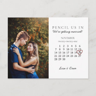 Save the Date Nov 2021 Month Calendar Pink Heart Postcard