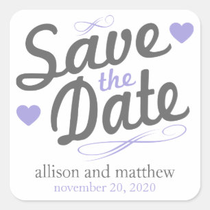 Save The Date Old Fashioned Labels (Grey / Purple)