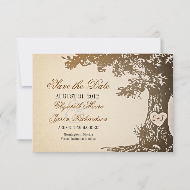 save the date old tree vintage flat cards (Front)