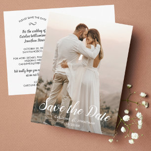 Save the Date One Large Photo Pretty Text Overlay Postcard