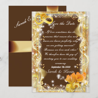 Save the date orange gold & Brown bg watercolor Invitation