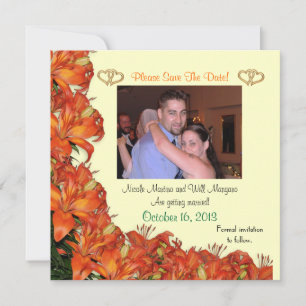 Save the date orange lilies floral w/photo invitation