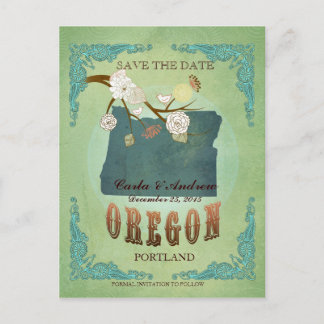 Save The Date - Oregon Map With Lovely Birds Announcement Postcard
