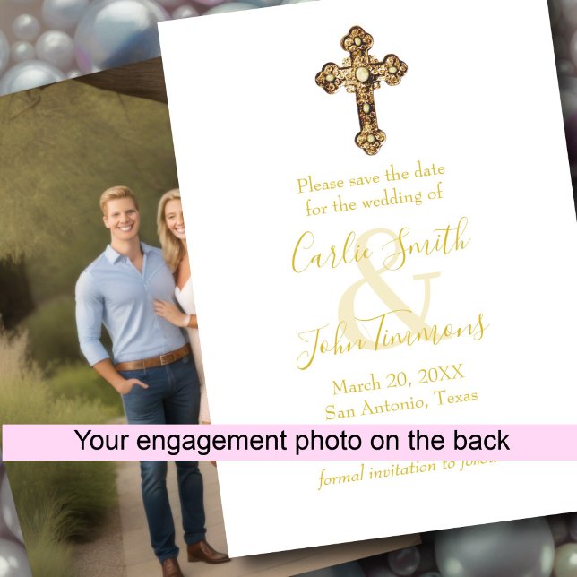 Save the Date Ornate Jewelled Gold Cross Photo (Creator Uploaded)