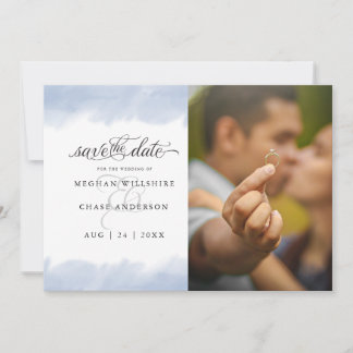 Save the Date | Pale Dusty Blue Watercolor Stroke Invitation
