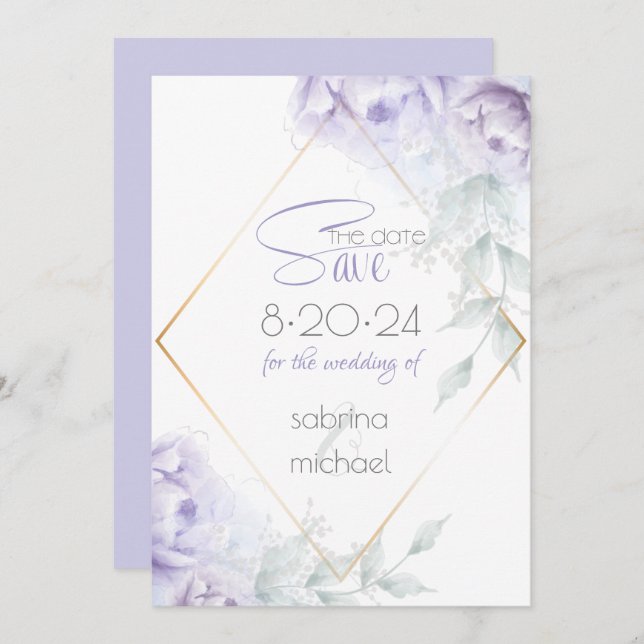 Save the Date | Pale Lilac Watercolor Peonies (Front/Back)