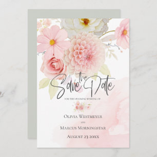 Save the Date Pale Pink Cottage Flowers Invitation
