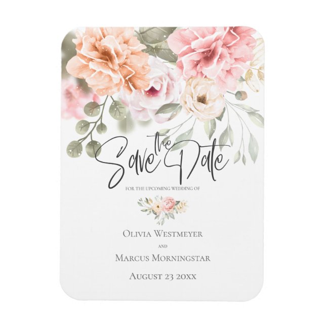 Save the Date Pale Pink Cottage Peonies Magnet (Vertical)
