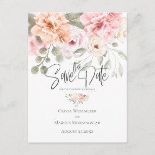 Save the Date Pale Pink Cottage Peonies Postcard