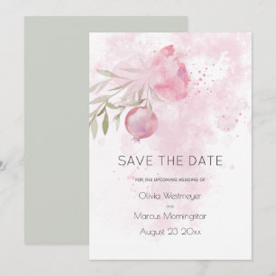 Save the Date Pale Pink Cottage Rose and Rosehip Invitation