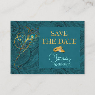 Save the Date Peacock Wedding Mini Handout Enclosure Card