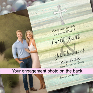 Save the Date Pearly Cross Soft Cool Color Photo