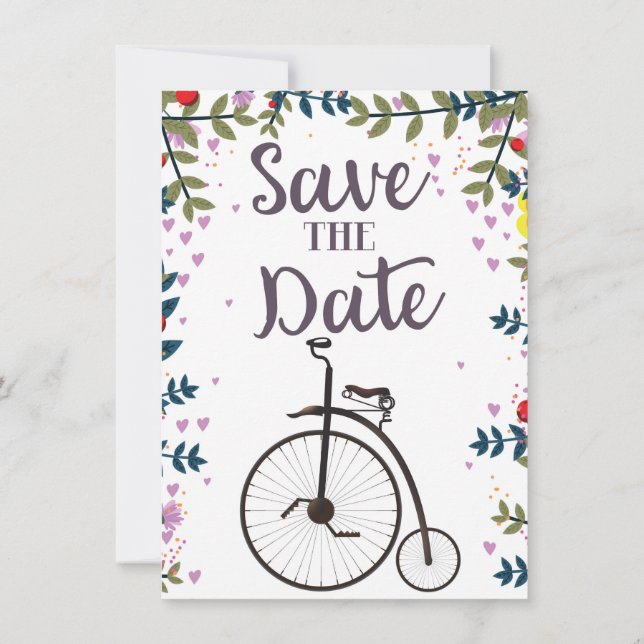 Save the Date Penny Farthing Invitation (Back)