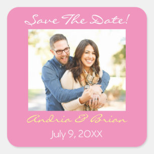 Save The Date/ Personalise Photo/Pink White Yellow Square Sticker