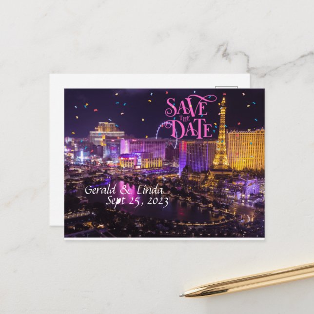 Save the Date Personalised Las Vegas Postcard (Front/Back In Situ)