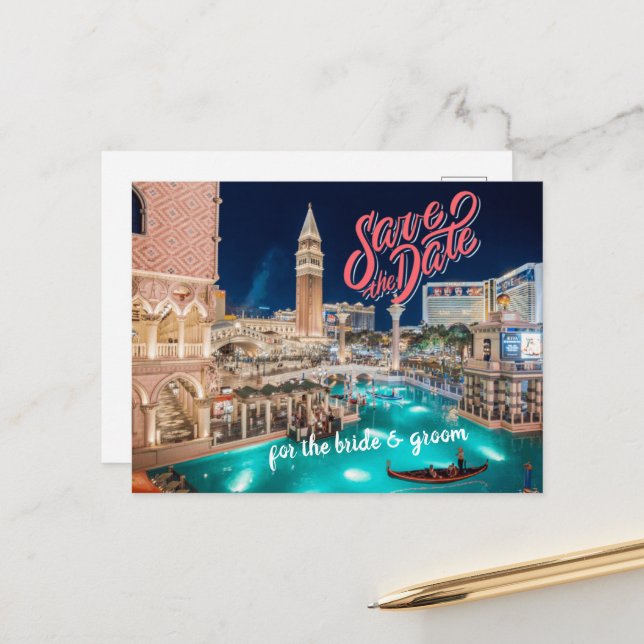 Save the Date Personalised Las Vegas Postcard (Front/Back In Situ)