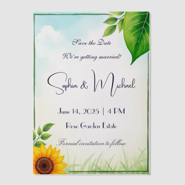 "Save the Date" Personalised Wedding Vellum Invitations (Front)