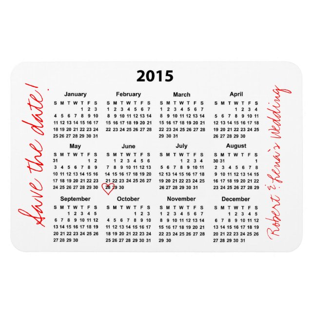 Save the Date Personalised Yearly Calendar Magnet (Horizontal)
