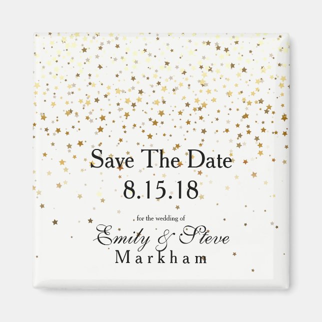 Save The Date Petite Golden Stars Magnet-B&W Magnet (Front)