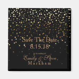 Save The Date Petite Golden Stars Magnet-Black Magnet