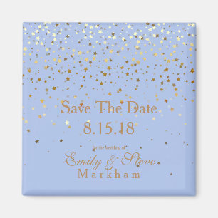 Save The Date Petite Golden Stars Magnet-Blue Magnet