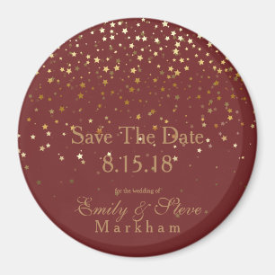 Save The Date Petite Golden Stars Magnet-BRGNDY Magnet