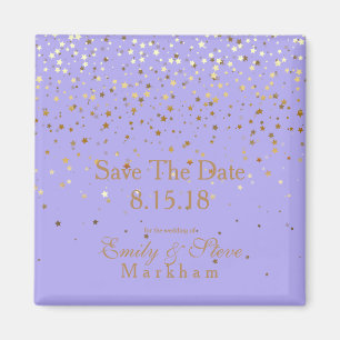 Save The Date Petite Golden Stars Magnet-Lavender Magnet