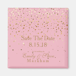 Save The Date Petite Golden Stars Magnet-Pink Magnet
