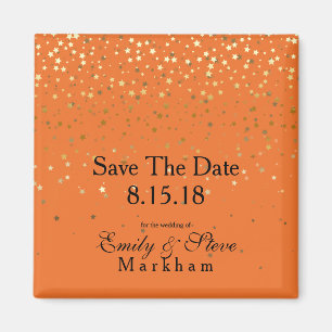 Save The Date Petite Golden Stars Magnet-Tangerine Magnet