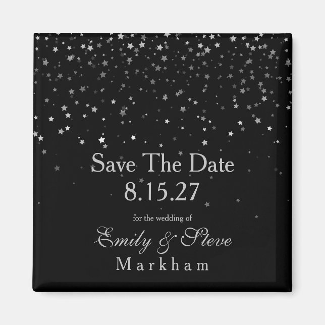 Save The Date Petite Silver Stars Magnet (Front)