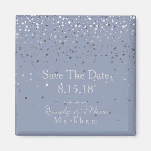 Save The Date Petite Silver Stars Magnet-DSTY Blue Magnet (Front)